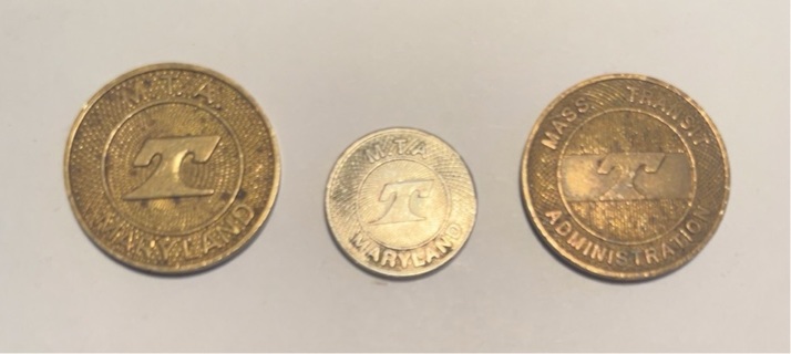 3 Different Vintage MTA Maryland Fare Tokens