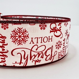 Red White Christmas Spellout Words 2.5” Wire Edge Ribbon 