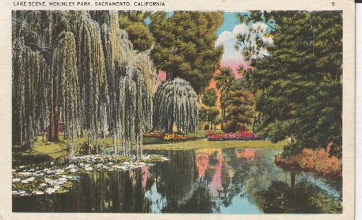 Vintage Used Postcard: (z): 1935 Lake Scene McKinley Park, Sacramento, CA