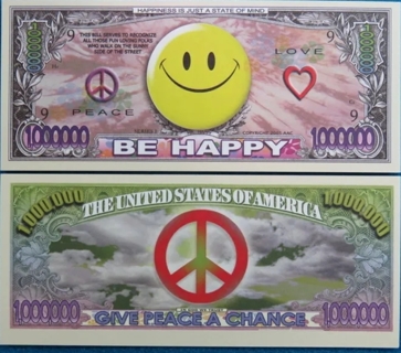 1 be happy dollar bill novelty play funny fake money W/Sleeve