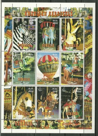 Somalia American Carousels MNH Souvenir Sheet of 9