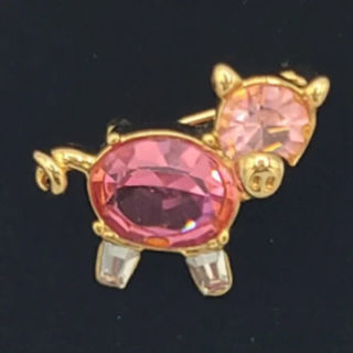 Joan Rivers Brooch Pig yellow gold pink clear crystal pin box designer jewel NWT
