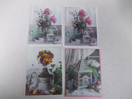 (4) Floral Note Cards with Envelopes Blank Inside