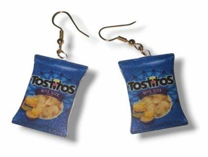 Hilarious " Tostitos " Plastic drop earrings silvertone New Funny Gag gift