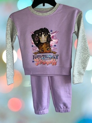 Purple Sweat Suit Set Birthday Princess XS (4-5)