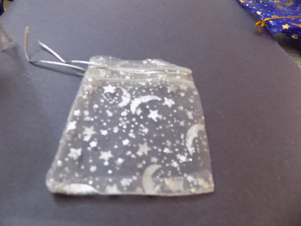 Silver organdy drawstring jewelry bag with moon, stars # 5