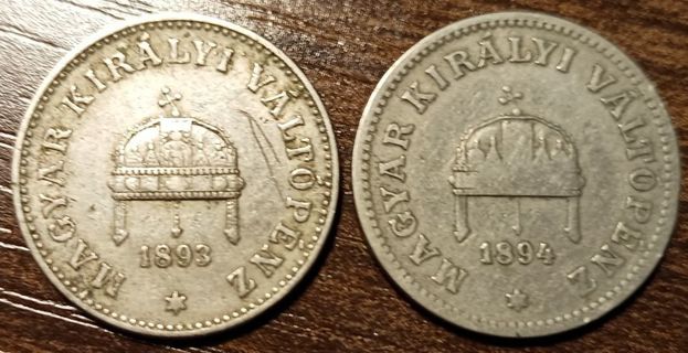 1893 & 1894 Hungarian Old Coins Full bold dates!