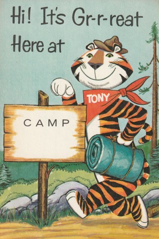 Vintage Unused Postcard: g: Hi! It's Gr-r-reat Here at Camp....