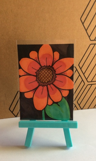 Red & Orange Flower original drawing aceo