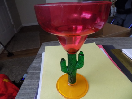 8 inch pink acrylic on 3D Cactus margarita glass