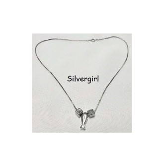 16" Silver Plate Chain Silvertone Fish Cube Beads Necklace