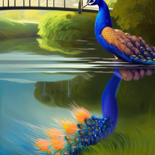 Listia Digital Collectible: Peacock with bridge over water