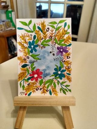 Original, Watercolor ACEO Painting 2-1/2"X 3/1/2" Floral Window in time by Artist Marykay Bond