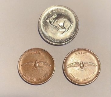 Set of 3 1967 Canadian Commemorative Coins