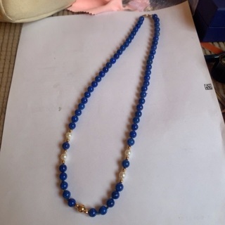 Vintage 14k Genuine Lapis Lazuli and Pearl Necklace 