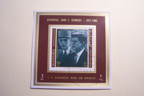 1971 John F. Kennedy JFK with Charles de Gaulle, Mini Souvenir Sheet - Manama