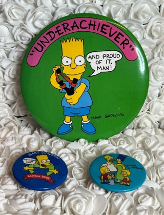 3 Vintage Bart Simpson Button Pin