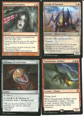 4 MTG Cards: Thundermaw Hellkite #164 (Rare)Shattered Perception Dark Ascension 104/158 & More