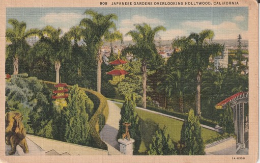 Vintage Used Postcard: j: 1951 Japanese Gardens, Hollywood, CA