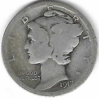 1917 Mercury Dime 90% Silver U.S. 10 Cent Coin