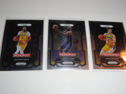 Lebron James Anthony Davis Austin Reeves Lot of 3 Los Angeles Lakers Cards 2023-24 Prizm Monopoly
