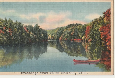 Vintage Unused Postcard: Linen: y: Greetings from Cedar Springs, MI