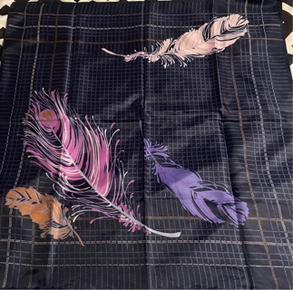 Vintage Totes Scarf Water Repellent 27" Blue Striped Purple Pink Gold Feathers   