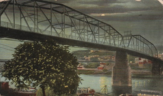 Vintage Used Postcard: u: 1912 Steel Bridge, Wheeling, WV