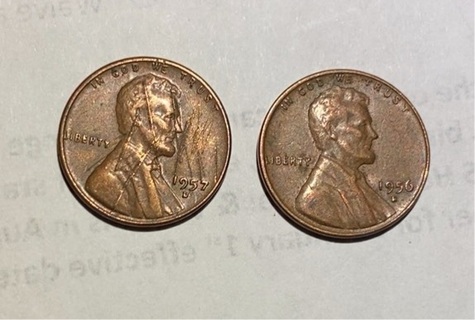 1956 & 1957 D LINCOLN WHEAT CENTS 
