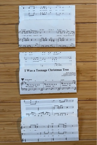 Three handmade Music themed envelopes 