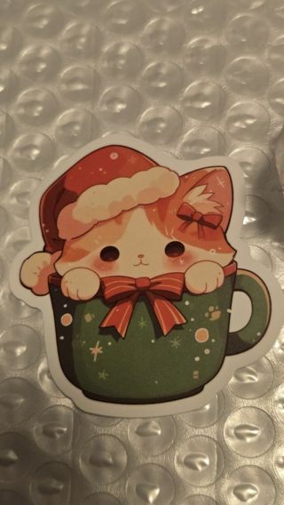 Cute Kitty in a cup Christmas Sticker