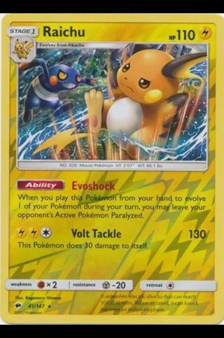 NM Rare Reverse Holo Raichu Burning Shadows Sun and moon Pokemon card