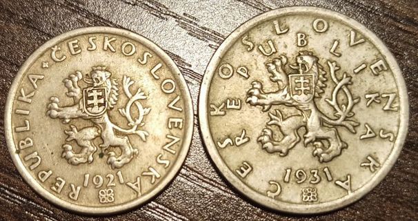 1921 & 1931 Czechoslovakia Old Coins Full bold dates!