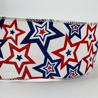 Red, White & Blue Stars White Wire Edge Ribbon 