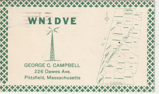 Vintage Used Postcard: e: Ham Radio Card, CB Radio Card, 1965 Pittsfield, MA