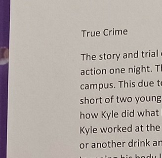 True Crime Written page on topic by the author and mailed to the winner