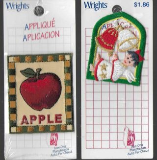 2 NEW in PACKAGE Embroidered Patch Appliques ~ Apple and Angel ~ for CLOTHING or CRAFTS