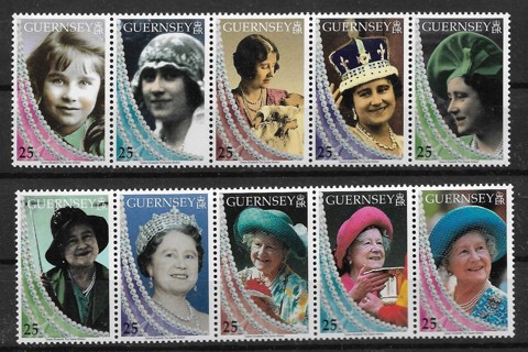 1999 Guernsey Sc670-9 complete Queen Elizabeth Queen Mother set of 10 MNH