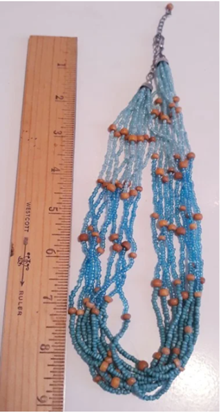 Blue Seed Bead Necklace, 18"