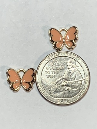 BUTTERFLY CHARMS~#42~PEACH~SET OF 2 CHARMS~FREE SHIPPING!