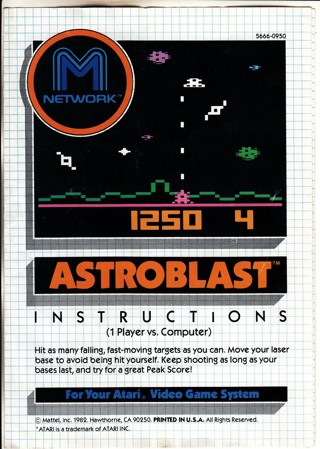 Atari 2600, Astroblast Manual only 1982