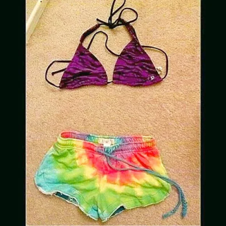 WOMEN’S OP PURPLE ZEBRA PRINT BIKINI TOP + TIE DYE BOTTOMS JUNIORS SIZE SMALL