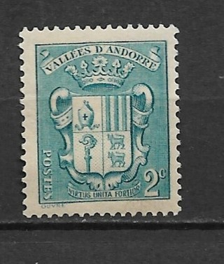 1936 Andorra (French) Sc66  2c Coat of Arms MH OG