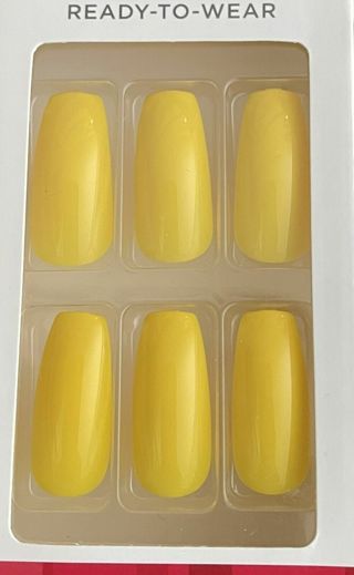 New Kiss Long Salon Color Nails Yellow- 24 Glue Coffin Tip Nails “Hue Bet” DGC