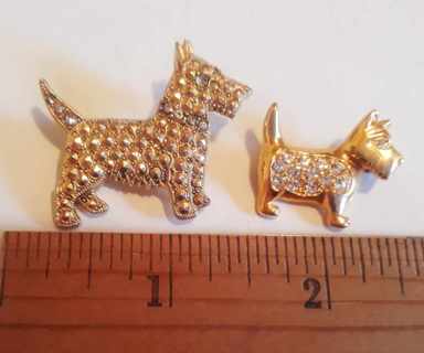 2 Schnauzer Dog Brooches/Pins (with CZs)