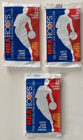 1989 NBA Hoops Lot of 3 New Factory Sealed Basketball Trading Card Packs - Store Closing Soon!
