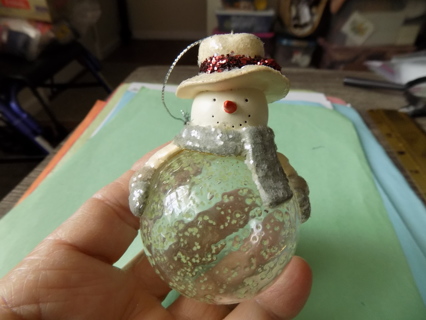 3 inch tall handblown bubble art glass bottom Snowman ornament