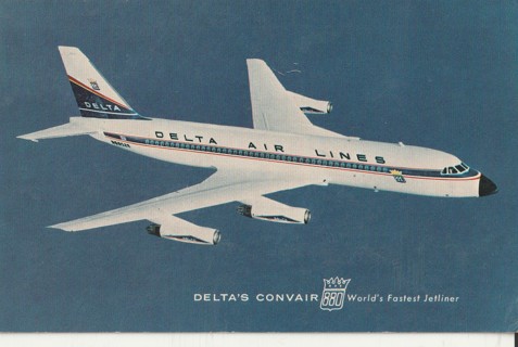 Vintage Unused Postcard: e: Delta Convair 880