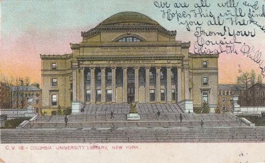 Vintage Used Postcard: (f): 1908 Columbia University Library, NYC, NY