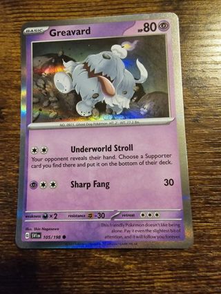 Pokemon Greavard holo rare card promo 105/198